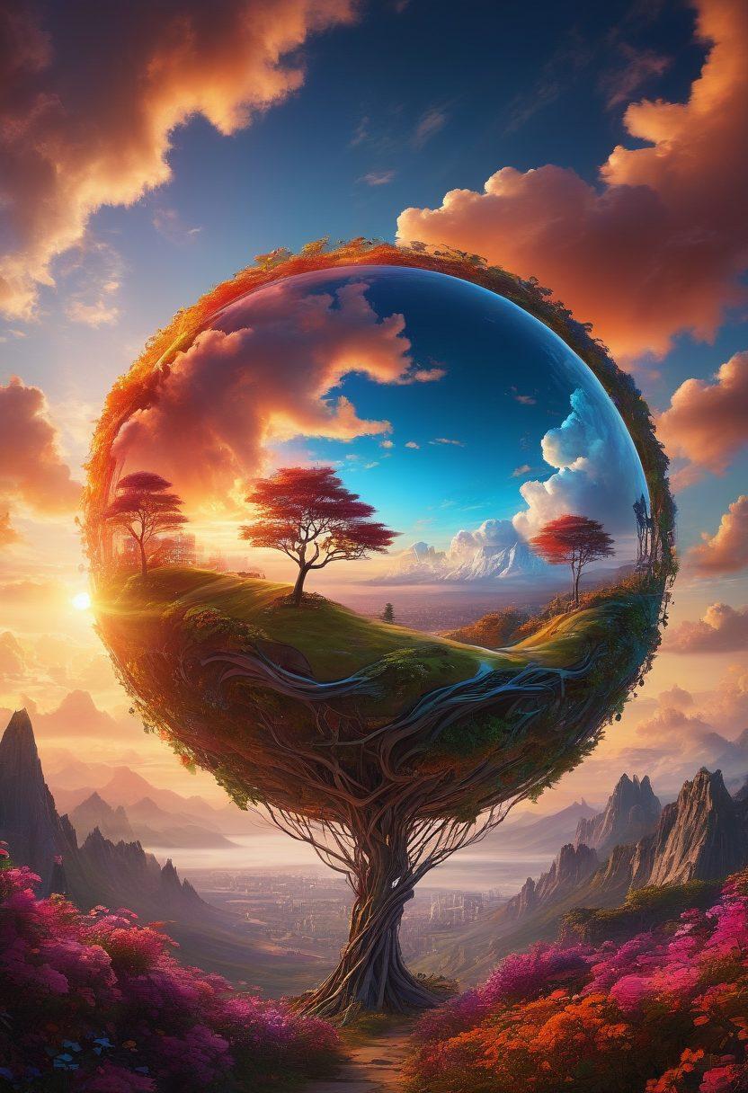 A captivating digital landscape of interconnected links and paths glowing with charm, symbolizing an elevated online presence. The links should appear as colorful vines intertwining around a virtual globe, while marked paths radiate outward, leading towards vibrant social media icons. Incorporate a dreamy sky filled with soft clouds and a warm sun casting a glow on the scene. Emphasize creativity and inspiration in the design to reflect the blog's theme. vibrant colors. cyberpunk.